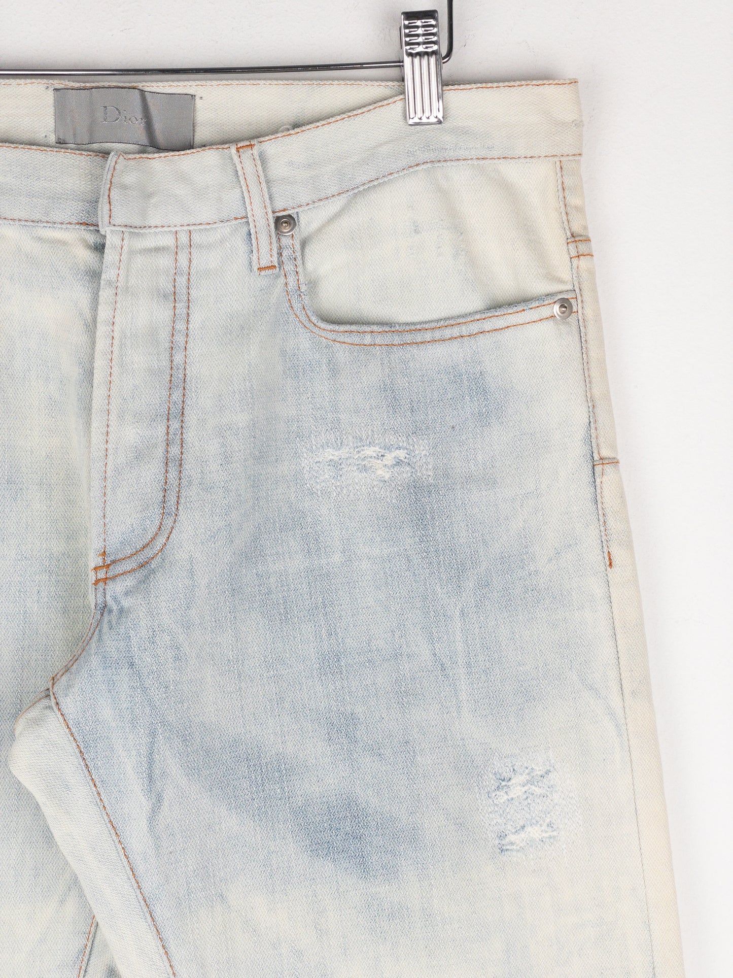 Dior Homme by Hedi Slimane SS07 Ice Blue Bleach Distressed Denim Jeans