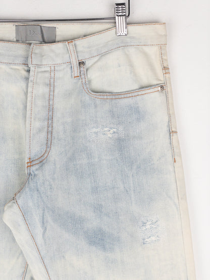 Dior Homme by Hedi Slimane SS07 Ice Blue Bleach Distressed Denim Jeans