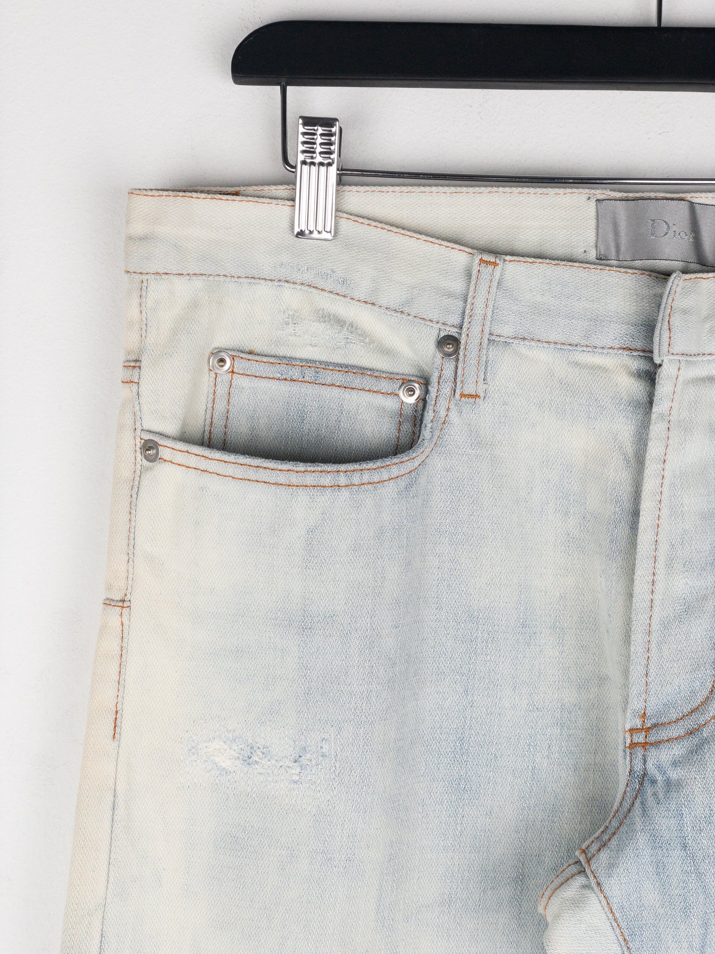 Dior Homme by Hedi Slimane SS07 Ice Blue Bleach Distressed Denim Jeans