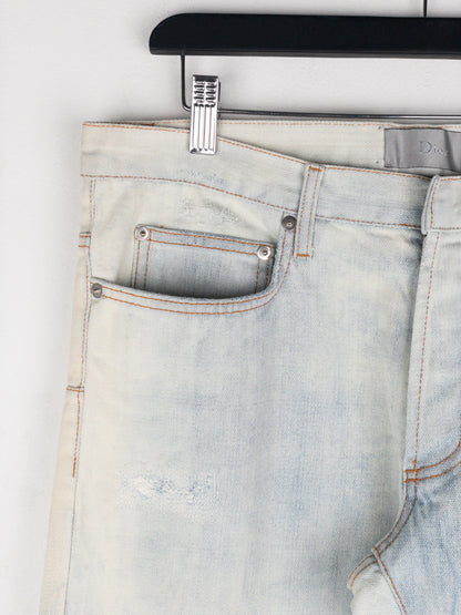 Dior Homme by Hedi Slimane SS07 Ice Blue Bleach Distressed Denim Jeans