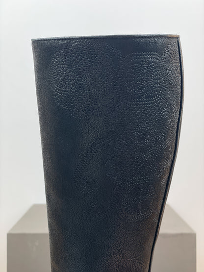 Prada AW06 Knee-High Embroidered Leather Kitten-Heel Boots