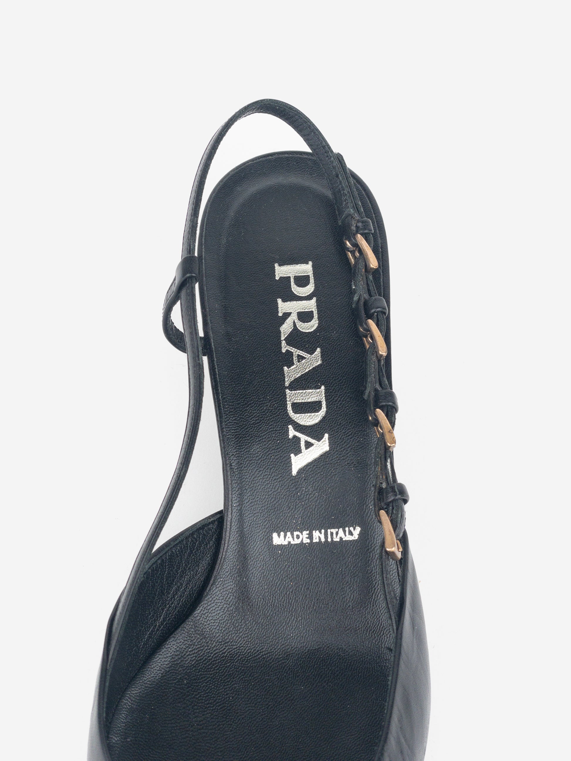 Prada 2000s Square Toe Multi-Buckle Slingback Kitten Heels