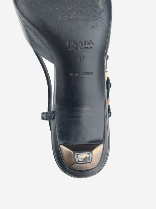 Prada 2000s Square Toe Multi-Buckle Slingback Kitten Heels