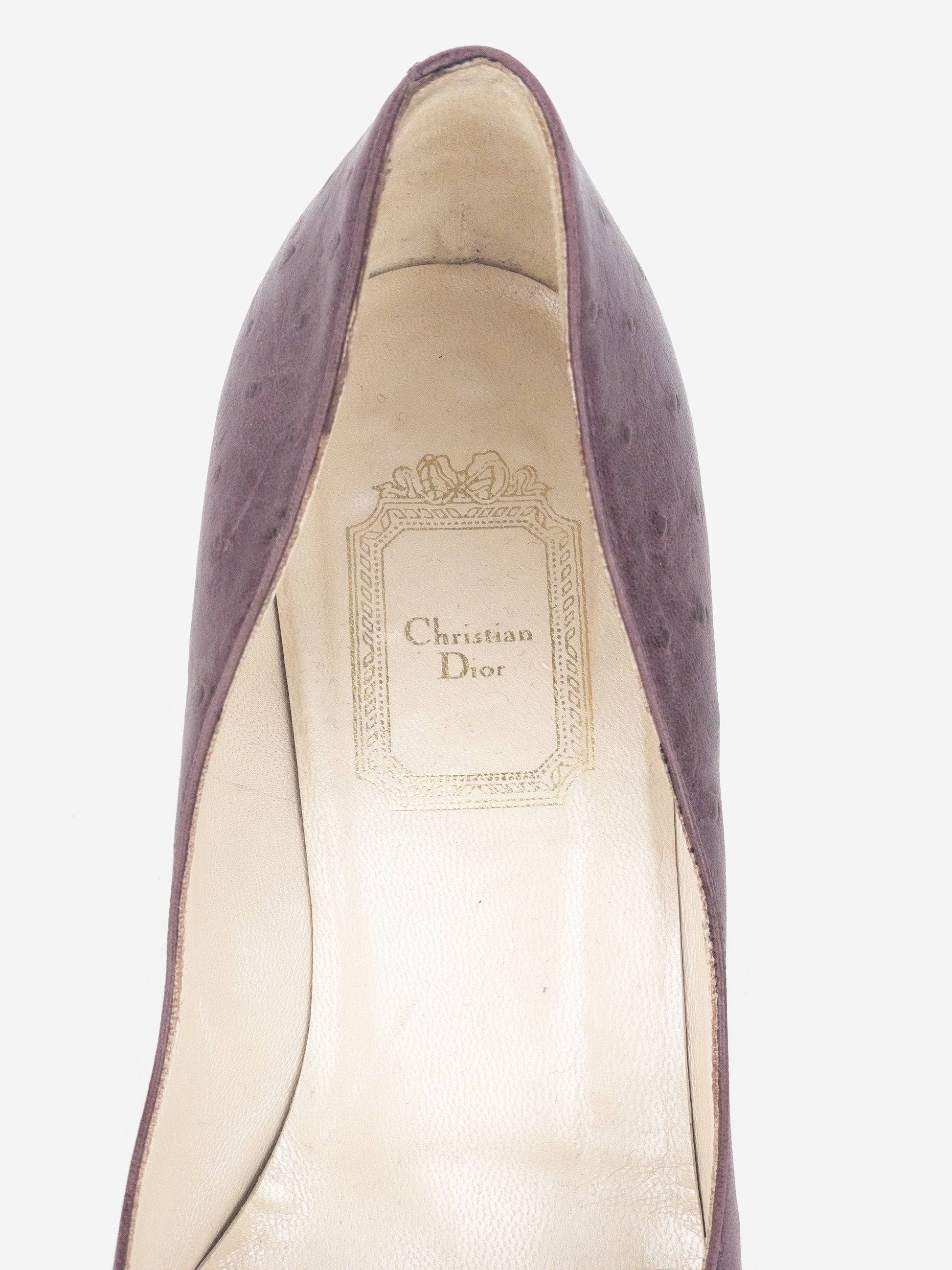 Dior by Galliano 2000s Ostrich Metal Toe Pump Kitten Heels