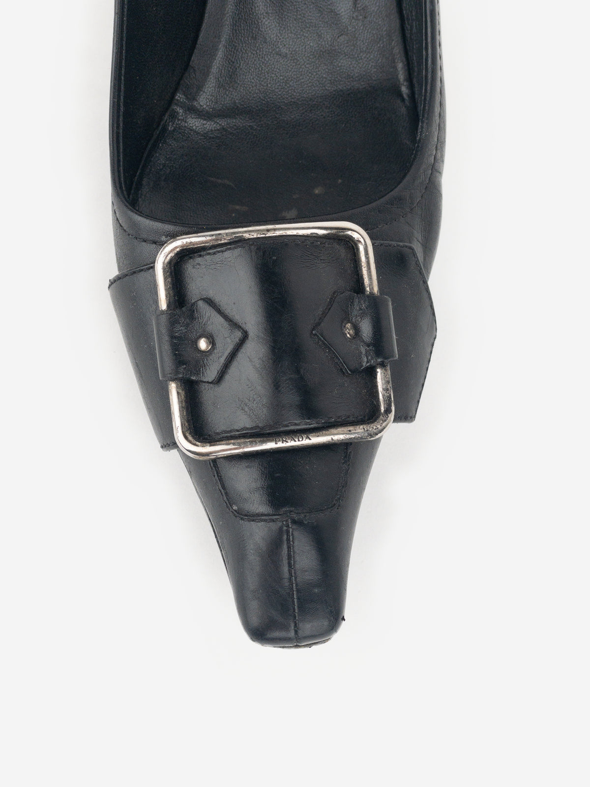Prada 2000s Square Toe Buckle Loafer Pump Kitten Heels