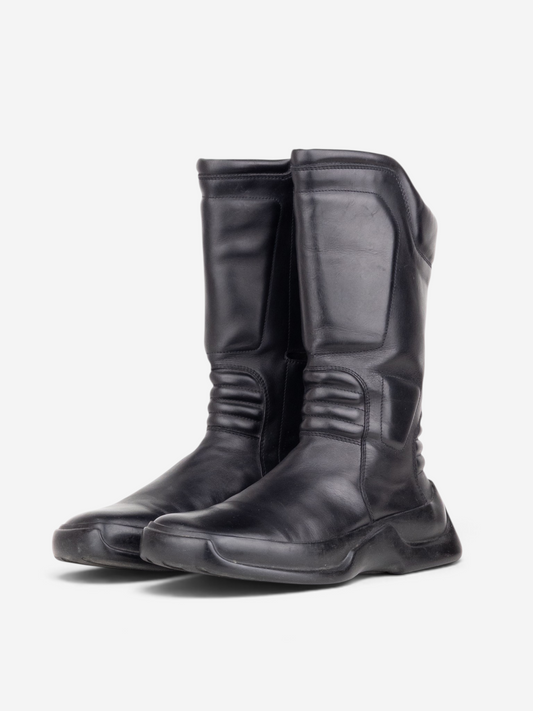 Prada AW99 Mid Calf Square Toe Astro Moto Biker Boots – front view