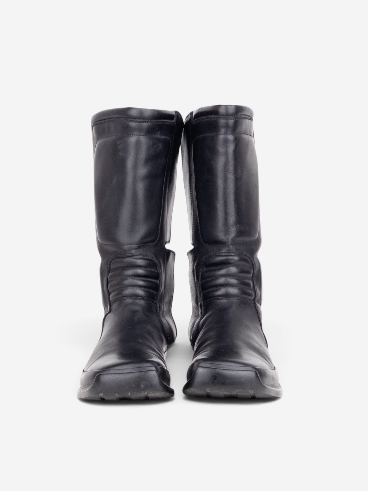 Prada AW99 Mid Calf Square Toe Astro Moto Biker Boots – front view