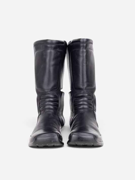 Prada AW99 Mid Calf Square Toe Astro Moto Biker Boots – front view