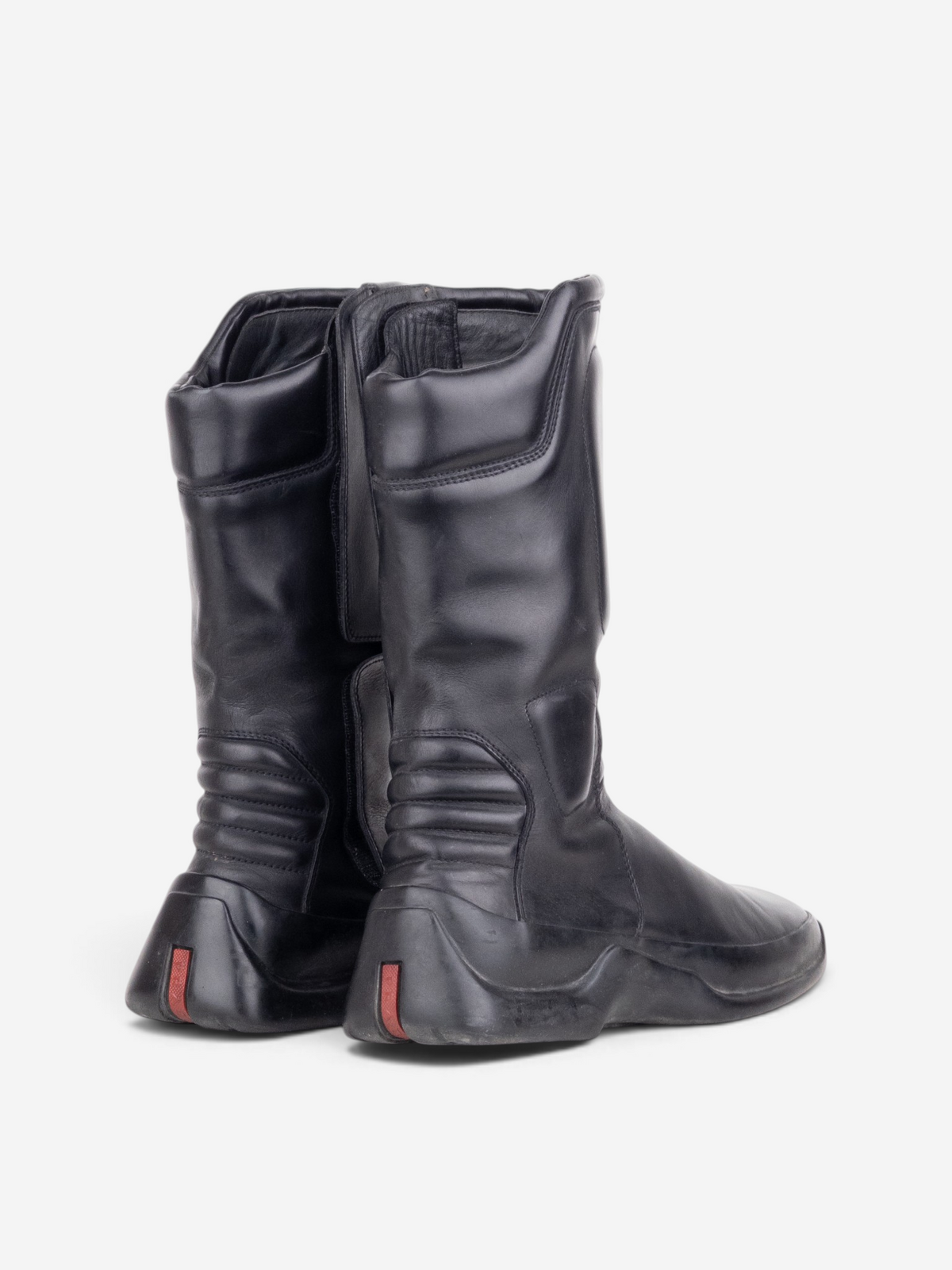 Prada AW99 Mid Calf Square Toe Astro Moto Biker Boots – back view