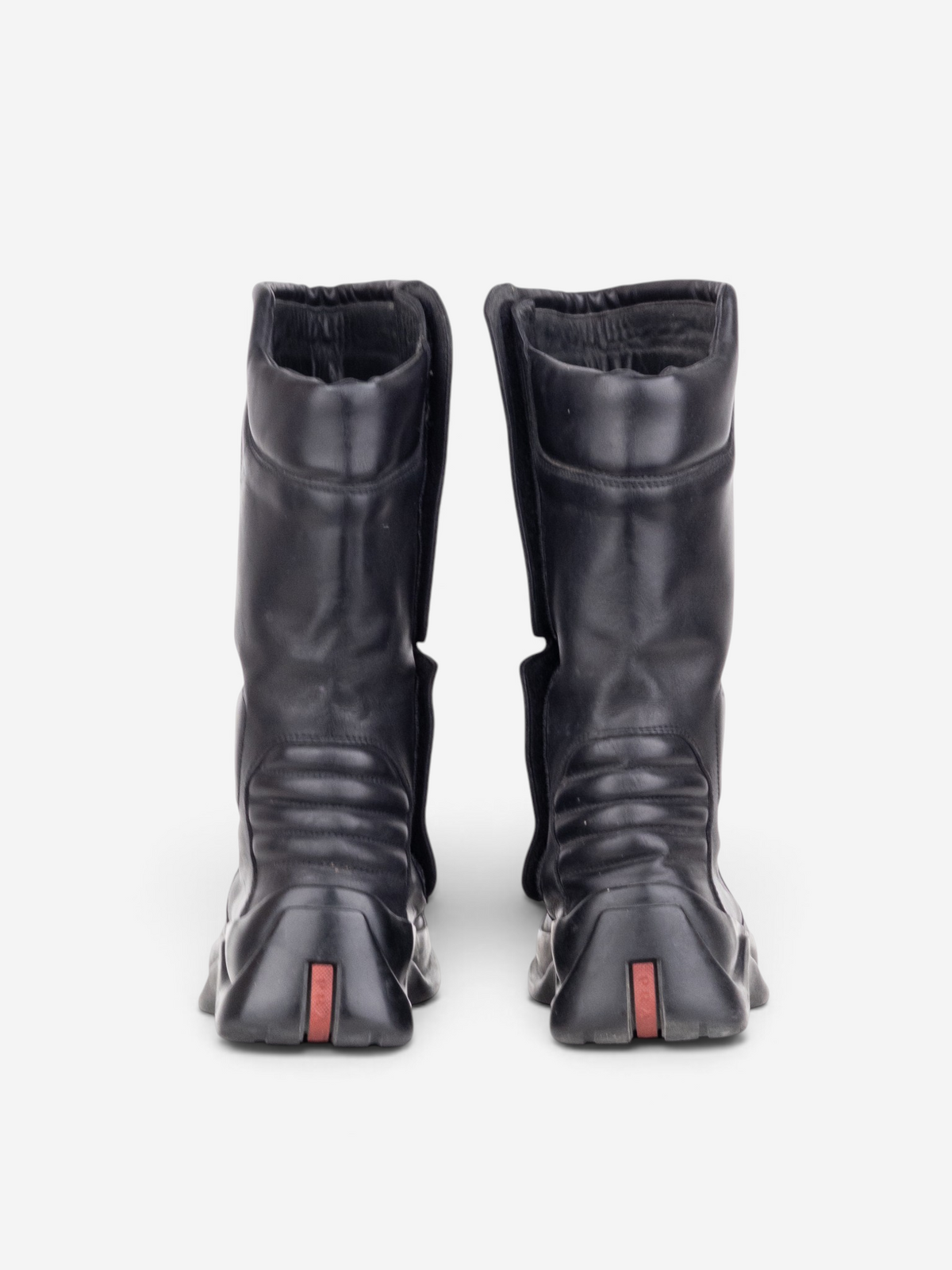 Prada AW99 Mid Calf Square Toe Astro Moto Biker Boots – back view