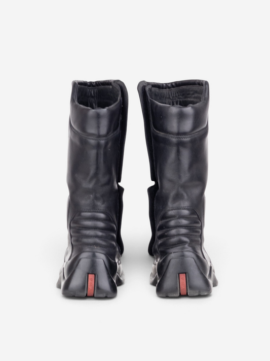 Prada AW99 Mid Calf Square Toe Astro Moto Biker Boots – back view