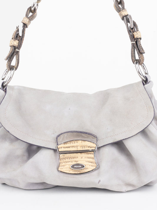 Prada 2000s Suede Lizard Buckle Hobo Shoulder Bag – photo 4