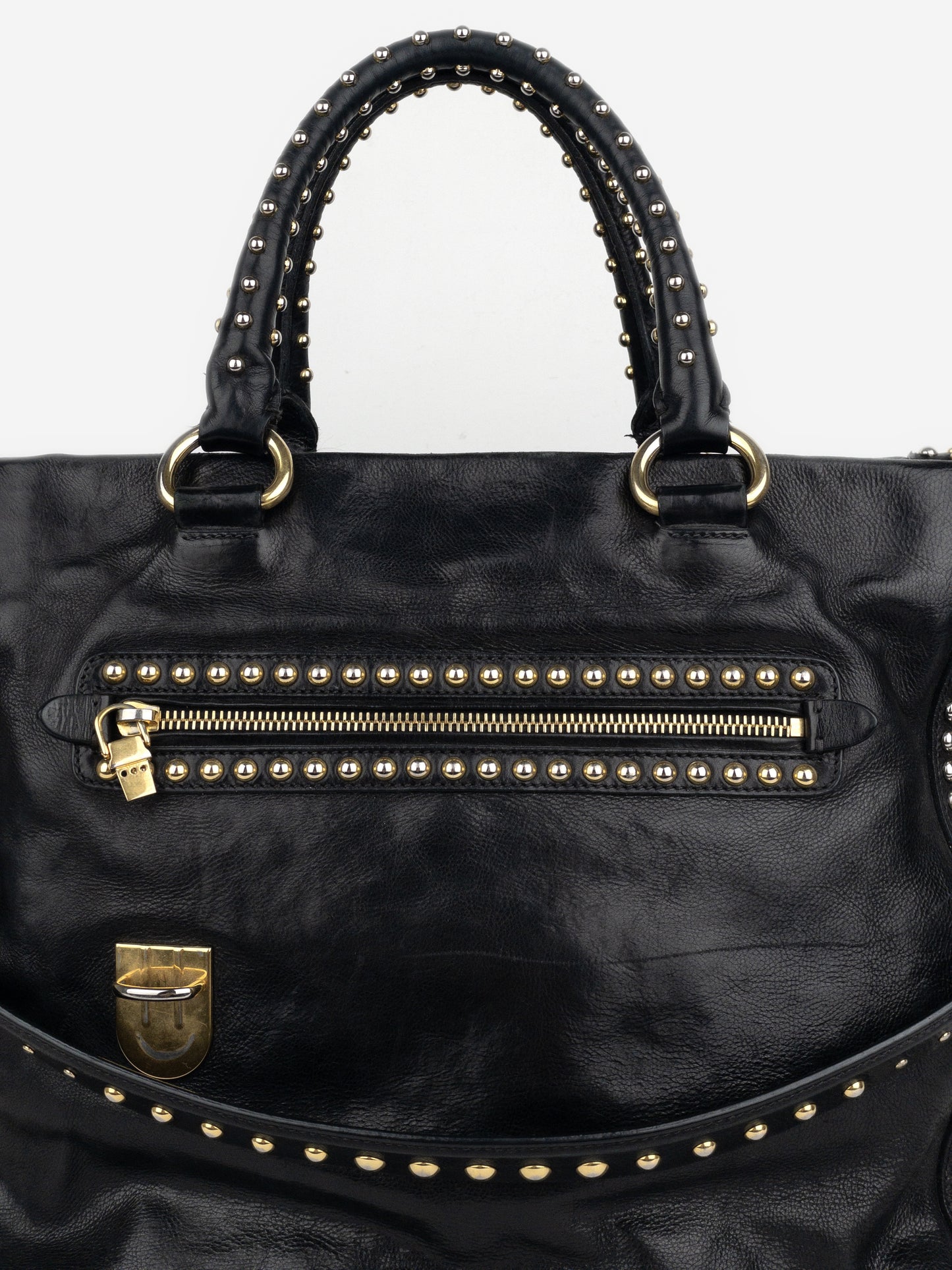 Prada 2000s Studded Leather Shopper Tote Handbag