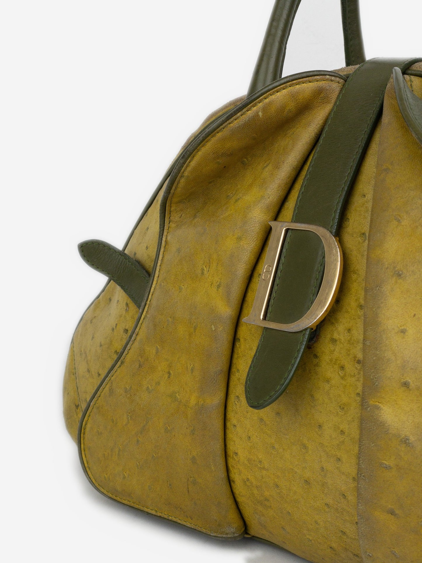 Dior by Galliano AW00 Limited Edition Ostrich Saddle Bowling Shoulder Bag