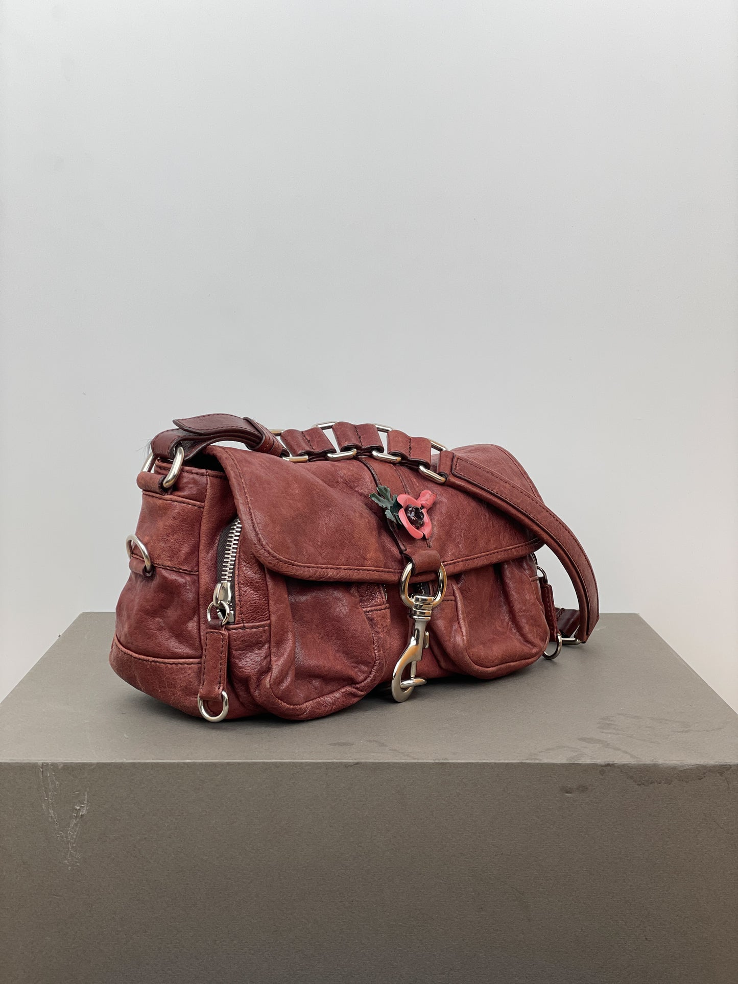 Miu Miu 2000s Metal Flower Cargo Shoulder Bag