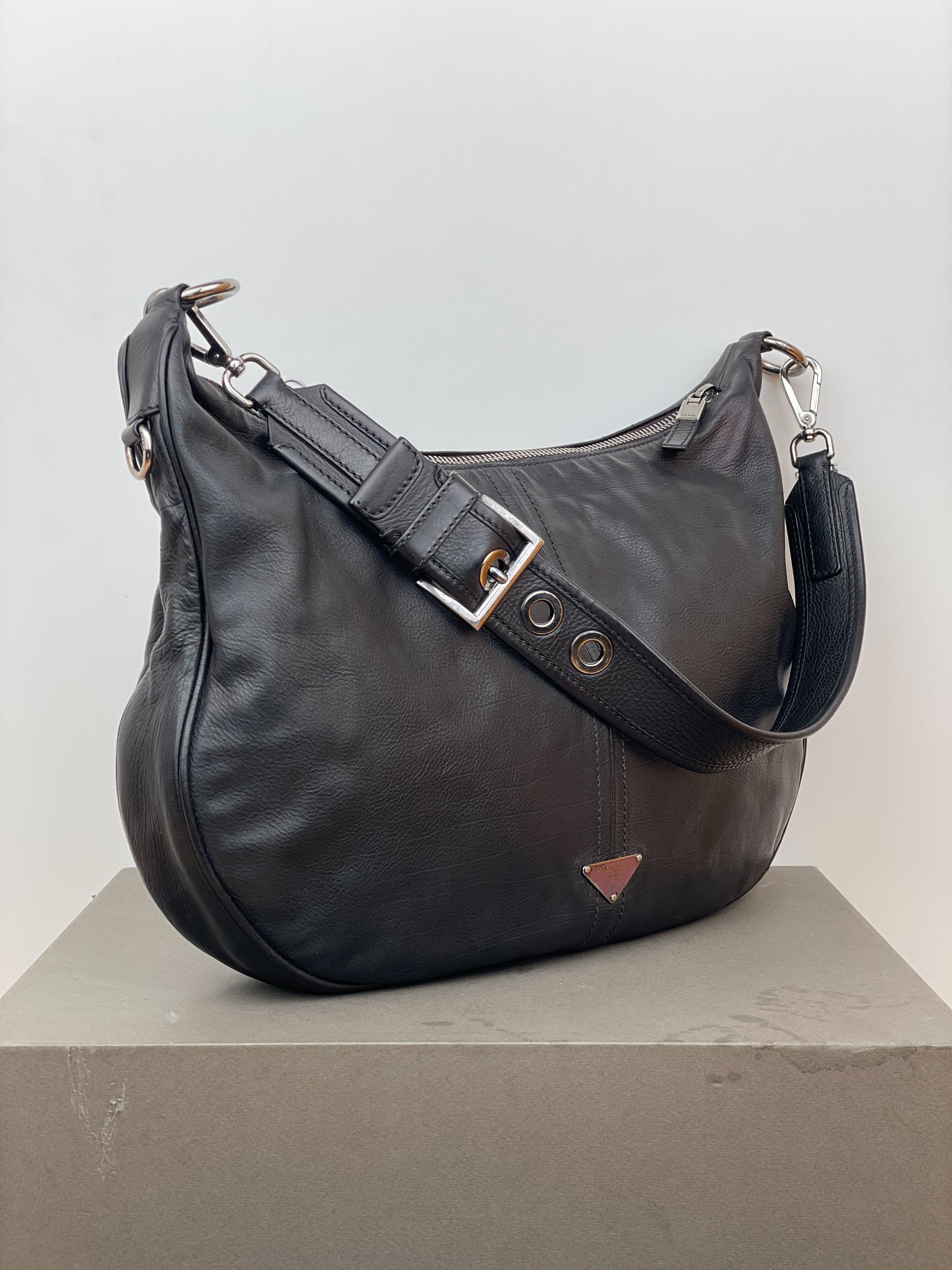 Prada 2000s Leather Hobo Shoulder Bag