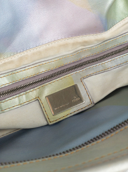 Fendi 2000s Iridescent Ombre Zucca Monogram 'Chef' Handbag – interior brand plaque detail