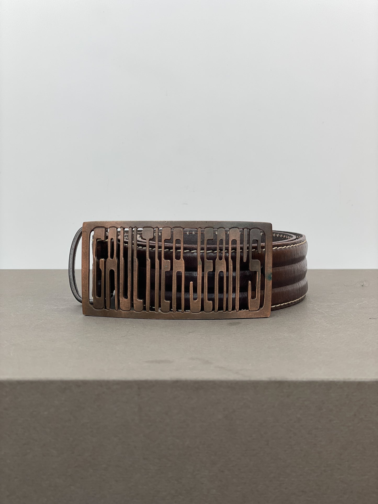 Jean Paul Gaultier Jeans 1990s Logo Buckle Leather Belt