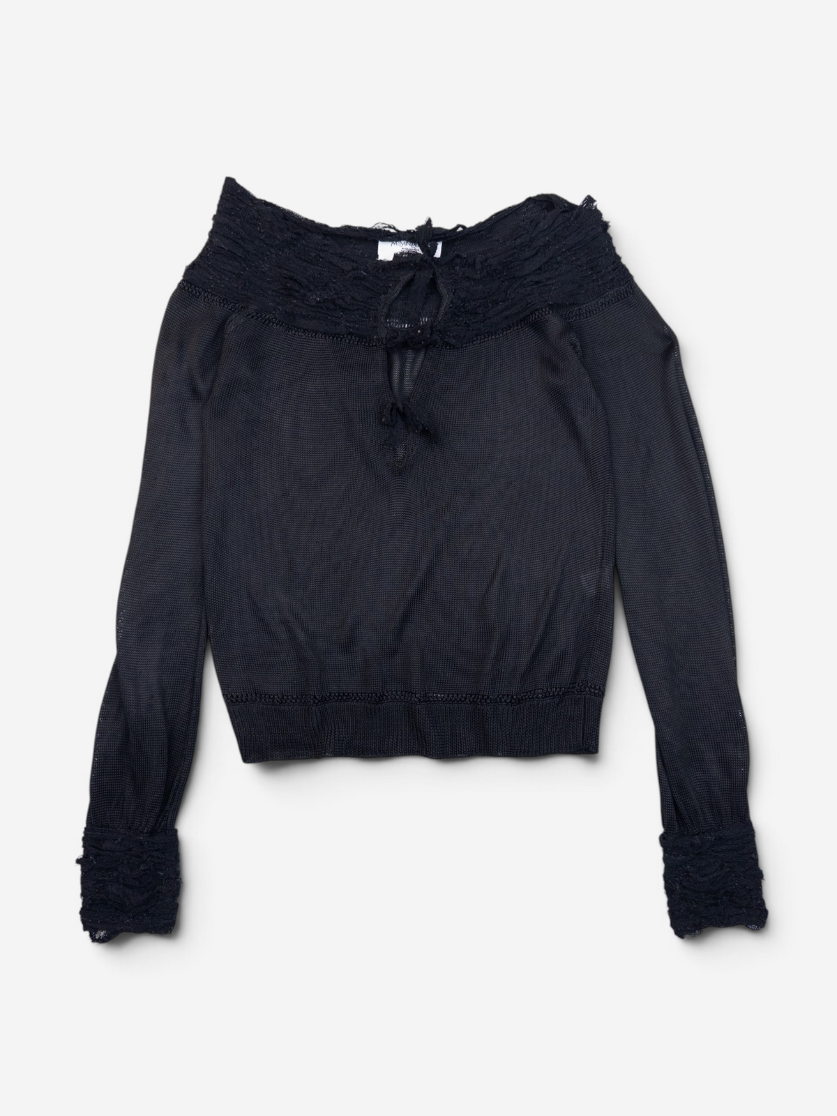 YSL Rive Gauche by Tom Ford 2000s Ruched Lace Knit Longsleeve Top – front view