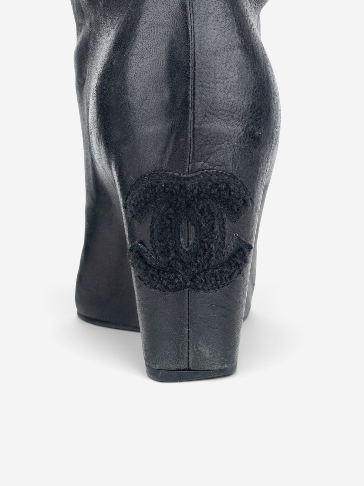 Chanel by Karl Lagerfeld 2010s Open Toe Logo Wedge Ankle Boots – detail view