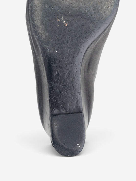 Chanel by Karl Lagerfeld 2010s Open Toe Logo Wedge Ankle Boots – detail view