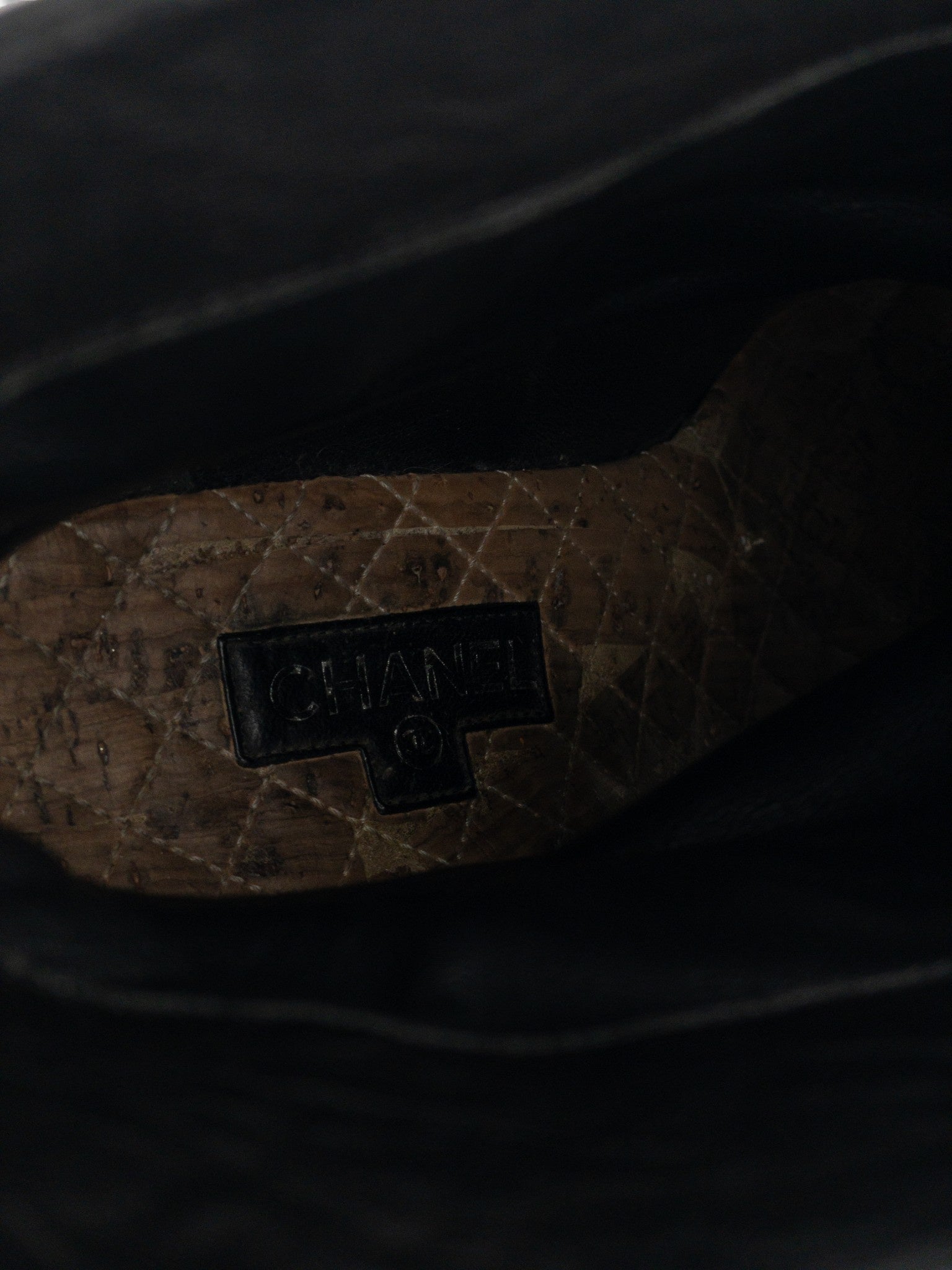 Chanel by Karl Lagerfeld 2010s Open Toe Logo Wedge Ankle Boots – detail view