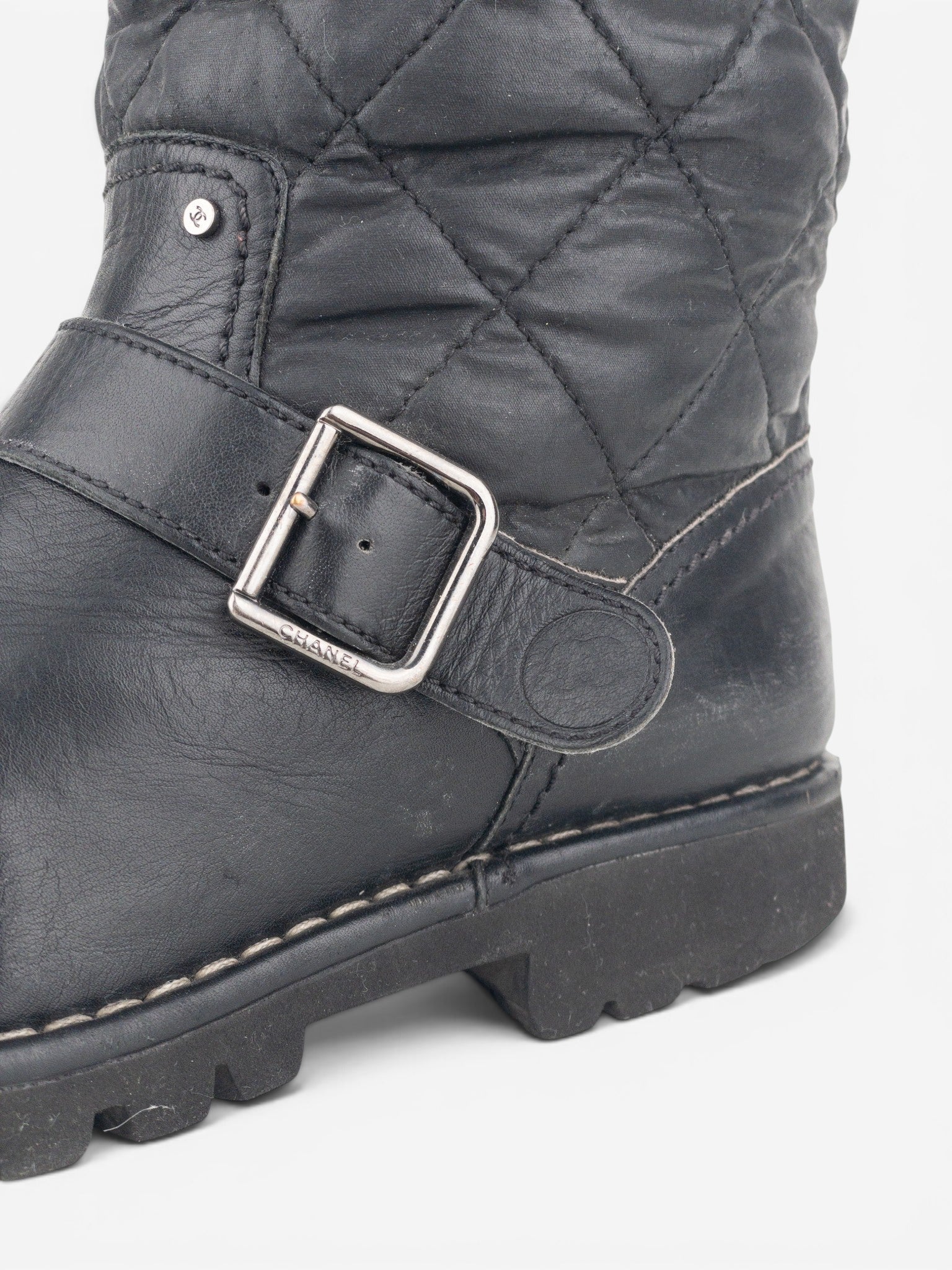 Chanel by Karl Lagerfeld 2010s Quilted Biker Moto Boots – detail view
