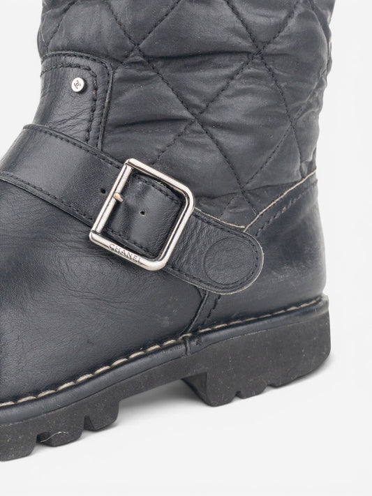 Chanel by Karl Lagerfeld 2010s Quilted Biker Moto Boots – detail view