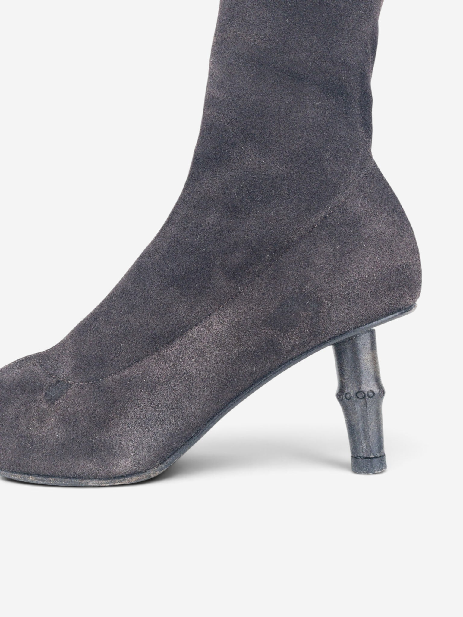 Gucci by Tom Ford SS02 Bamboo Heel Suede Ankle Boots – detail view