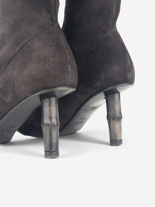Gucci by Tom Ford SS02 Bamboo Heel Suede Ankle Boots – detail view