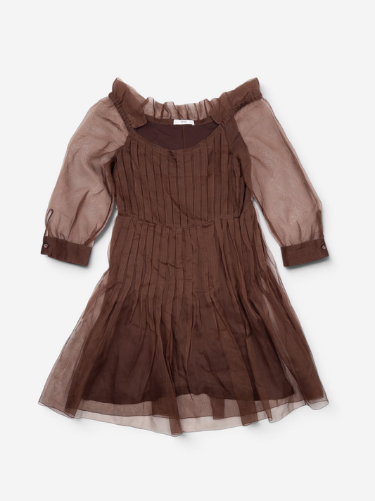 Prada SS08 Pleated Chiffon Tulle Midi Dress – front view