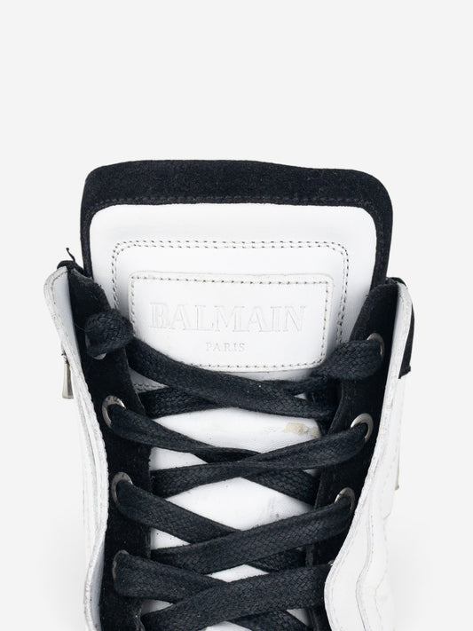 Balmain by Olivier Rousteing AW13 Quilted Leather High-Top Logo Sneakers – detail view