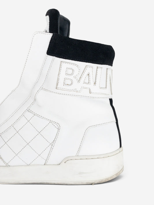 Balmain by Olivier Rousteing AW13 Quilted Leather High-Top Logo Sneakers – detail view