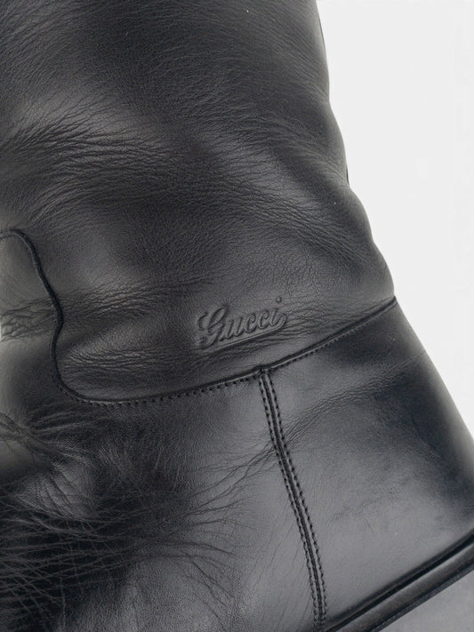 Gucci by Tom Ford 2000s Fur-Lined Biker Boots – brand label