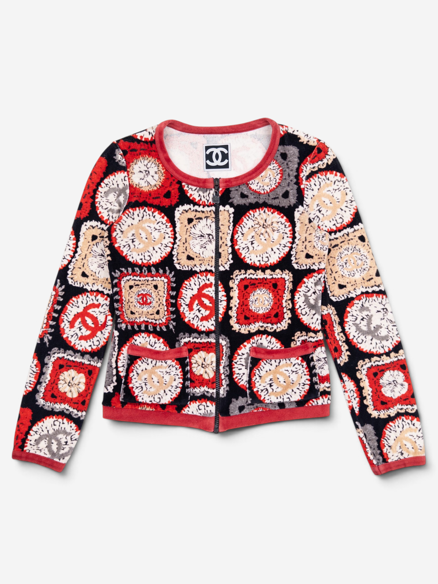 Chanel by Karl Lagerfeld SS09 Sports CC Logo Patchwork Print Zipper Jacket – front view
