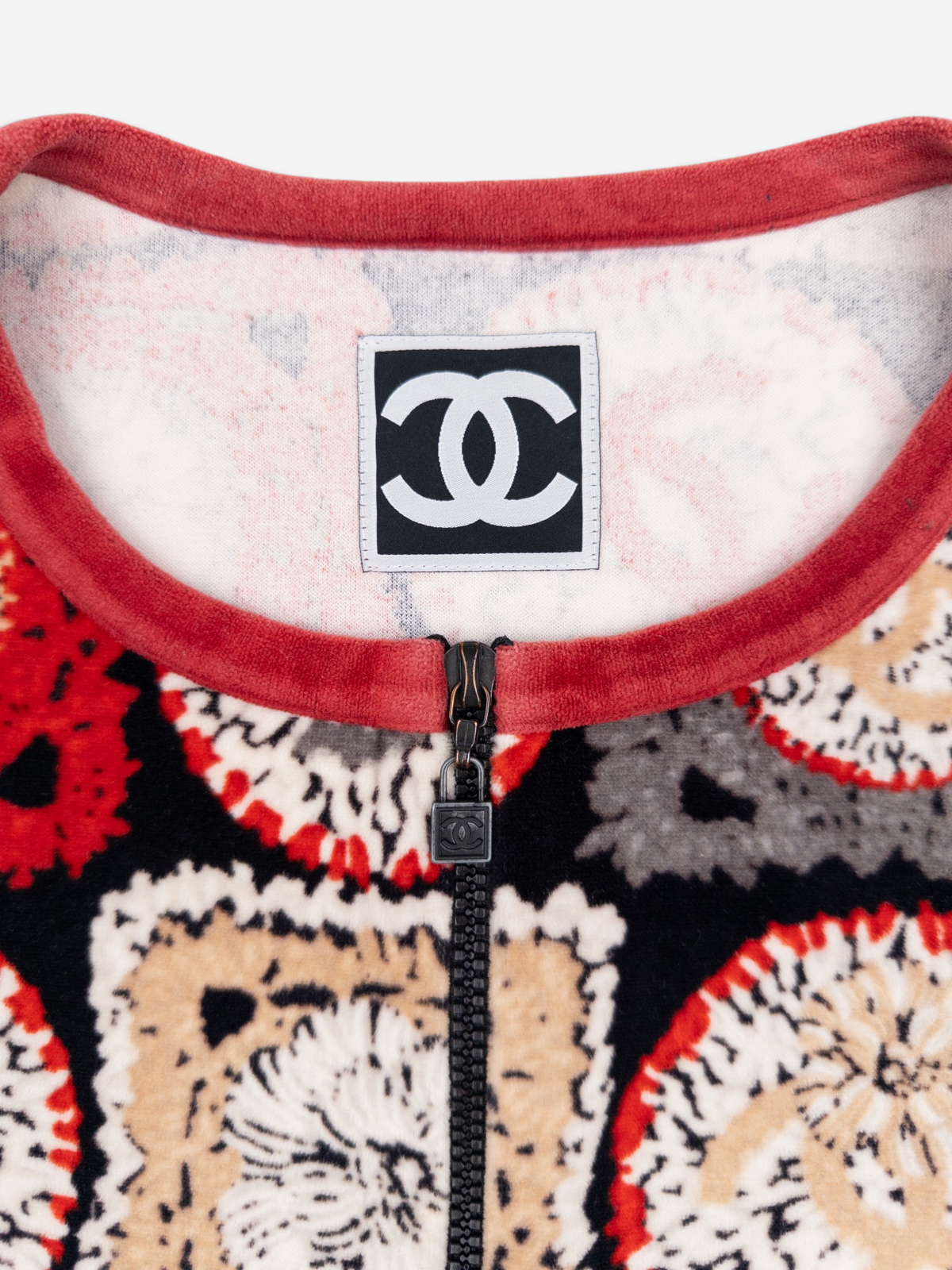 Chanel by Karl Lagerfeld SS09 Sports CC Logo Patchwork Print Zipper Jacket – CC logo label
