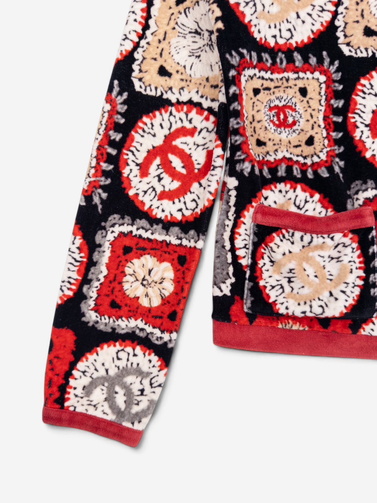 Chanel by Karl Lagerfeld SS09 Sports CC Logo Patchwork Print Zipper Jacket – sleeve detail