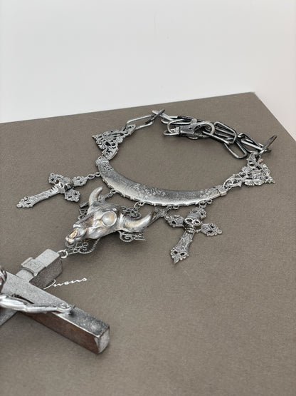 Jean Paul Gaultier AW94 Sample Oversized Cross Bullhead Necklace
