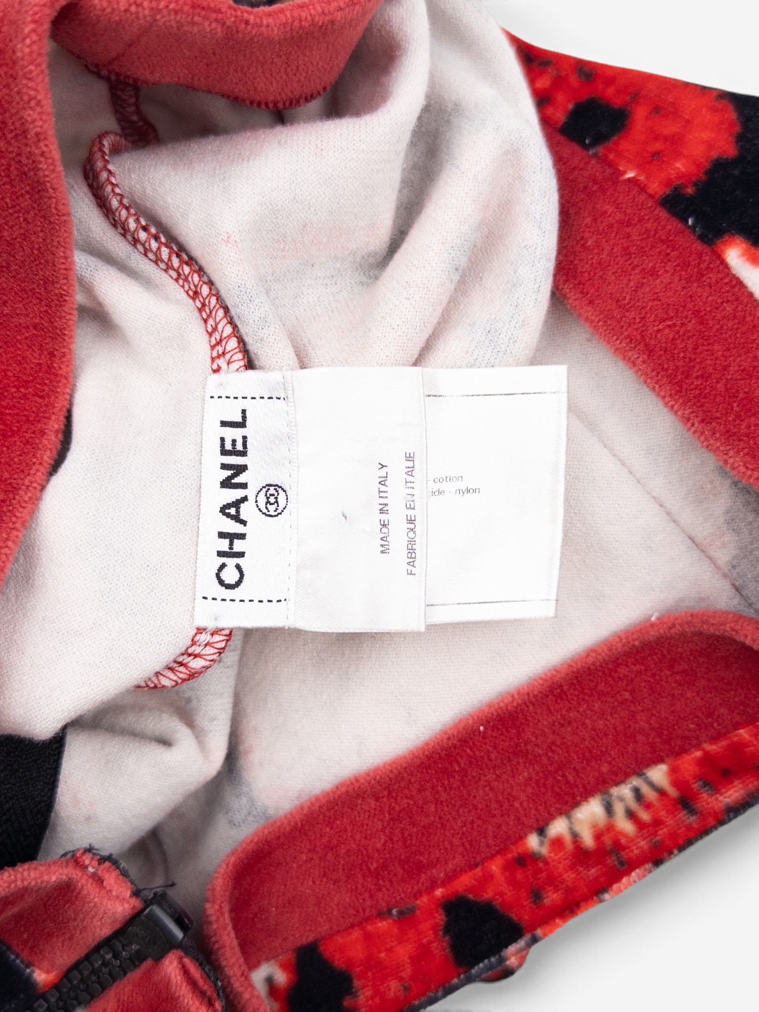 Chanel by Karl Lagerfeld SS09 Sports CC Logo Patchwork Print Zipper Jacket – care label