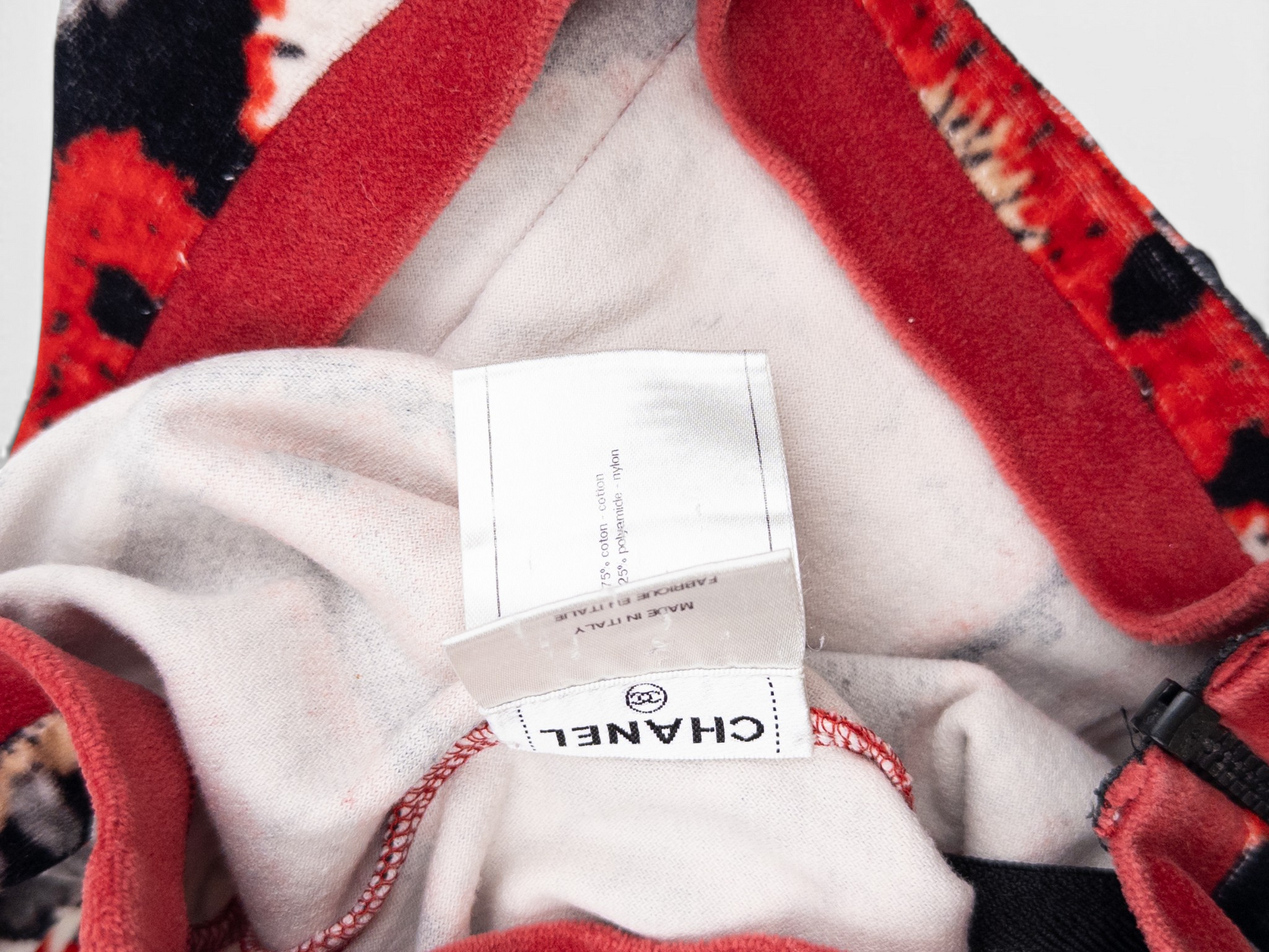 Chanel by Karl Lagerfeld SS09 Sports CC Logo Patchwork Print Zipper Jacket – care label