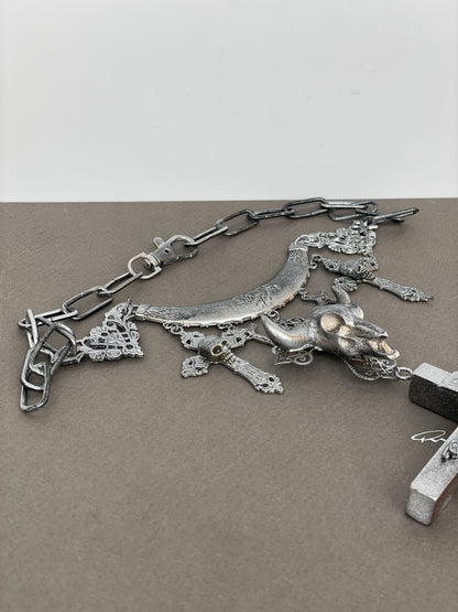 Jean Paul Gaultier AW94 Sample Oversized Cross Bullhead Necklace