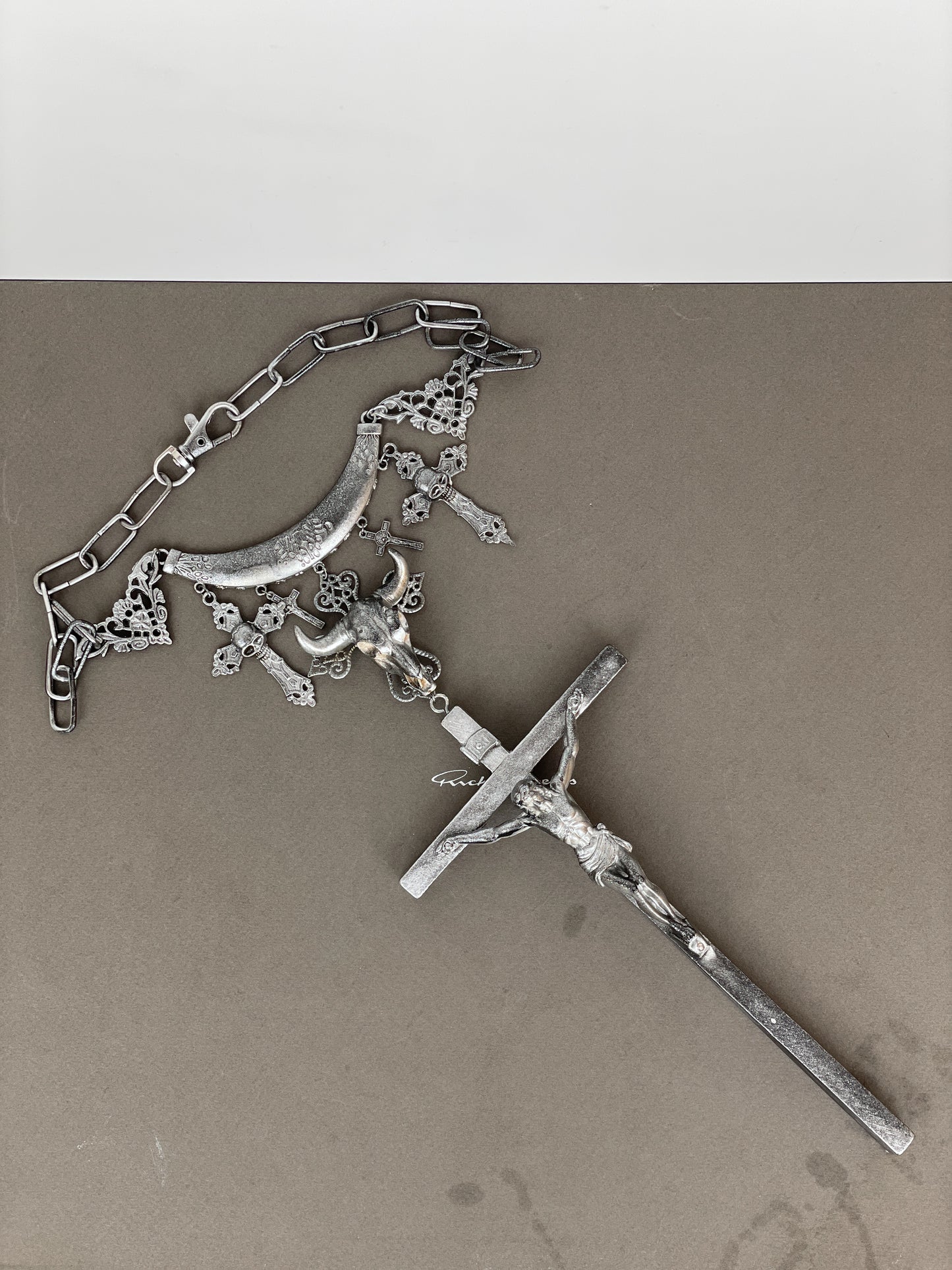 Jean Paul Gaultier AW94 Sample Oversized Cross Bullhead Necklace