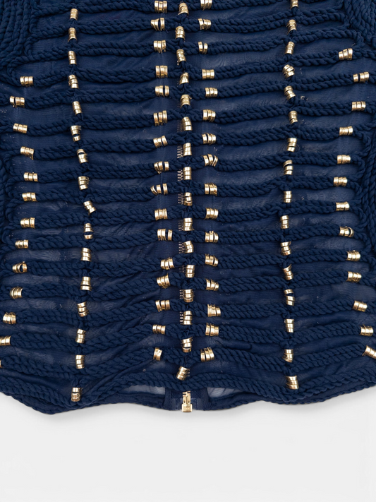 Balmain x H&M SS15 Rope Emboridered Navy Longsleeve Blouse – front detail