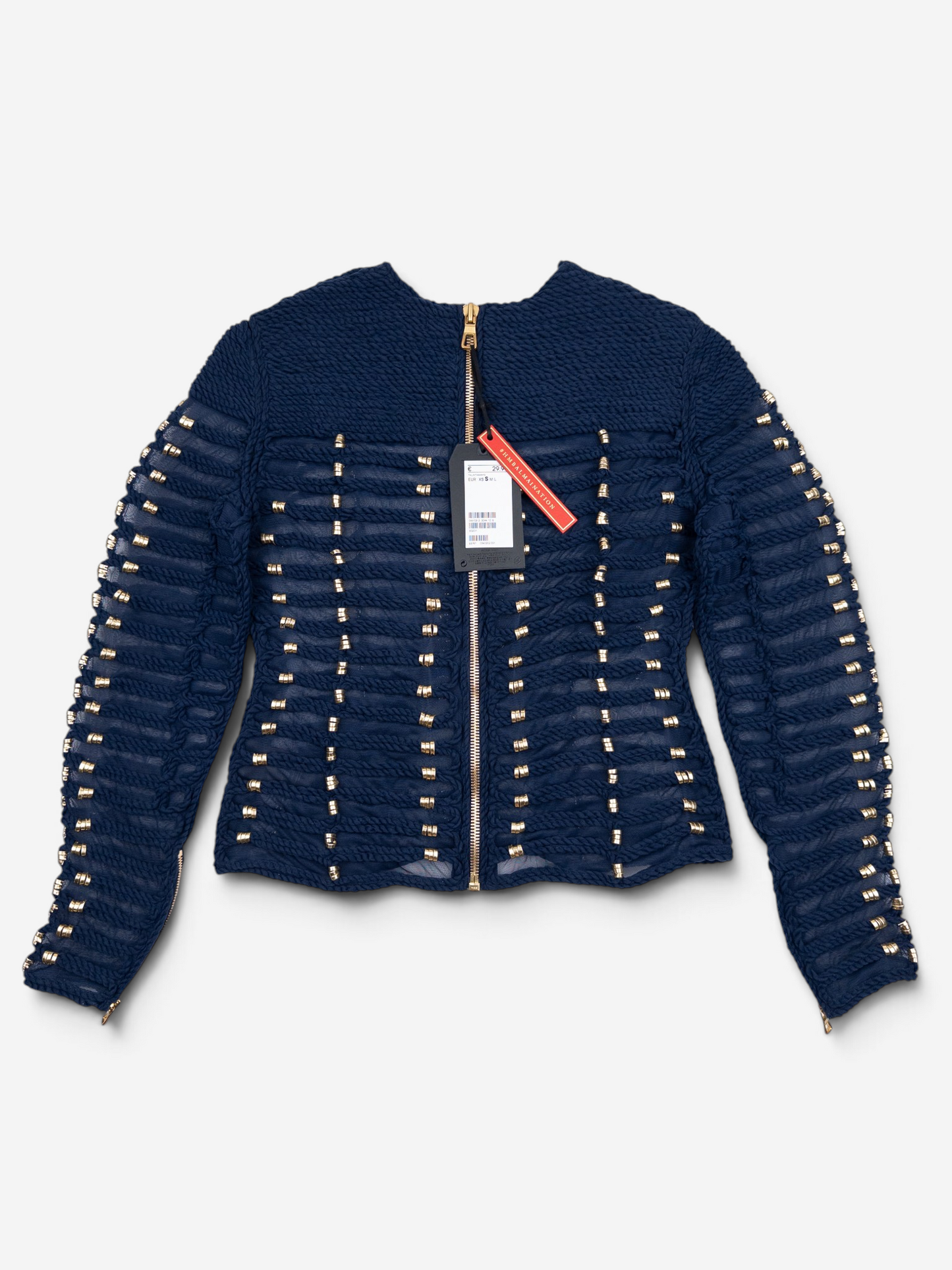 Balmain x H&M SS15 Rope Emboridered Navy Longsleeve Blouse – styled view