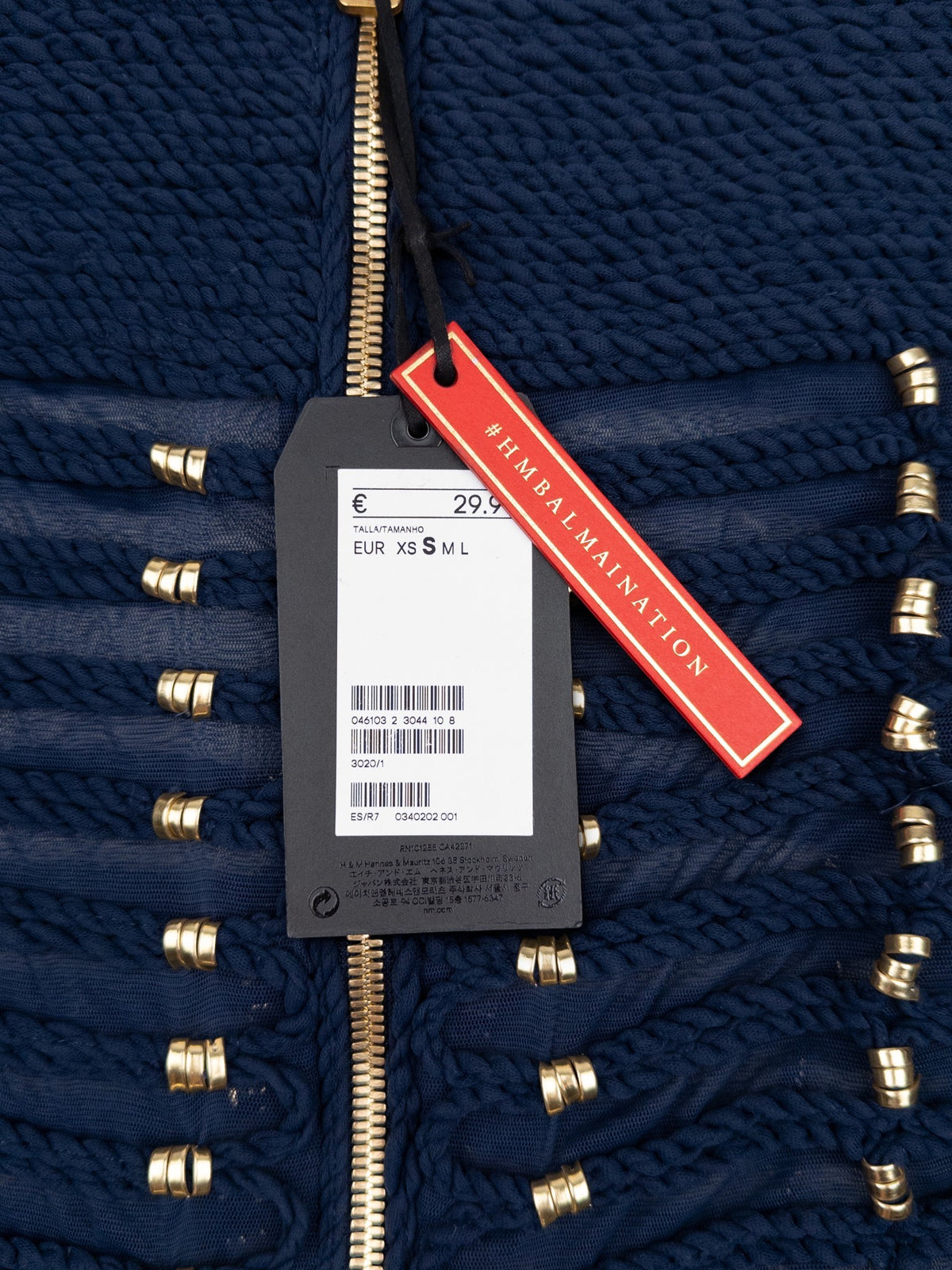 Balmain x H&M SS15 Rope Emboridered Navy Longsleeve Blouse – tag detail