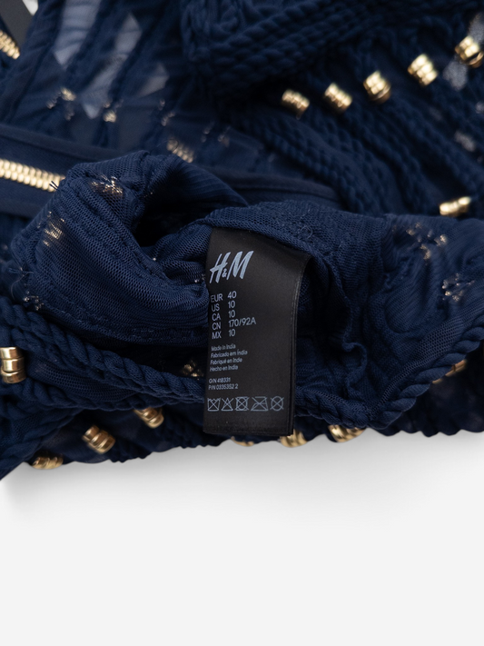 Balmain x H&M SS15 Rope Emboridered Navy Longsleeve Blouse – brand label