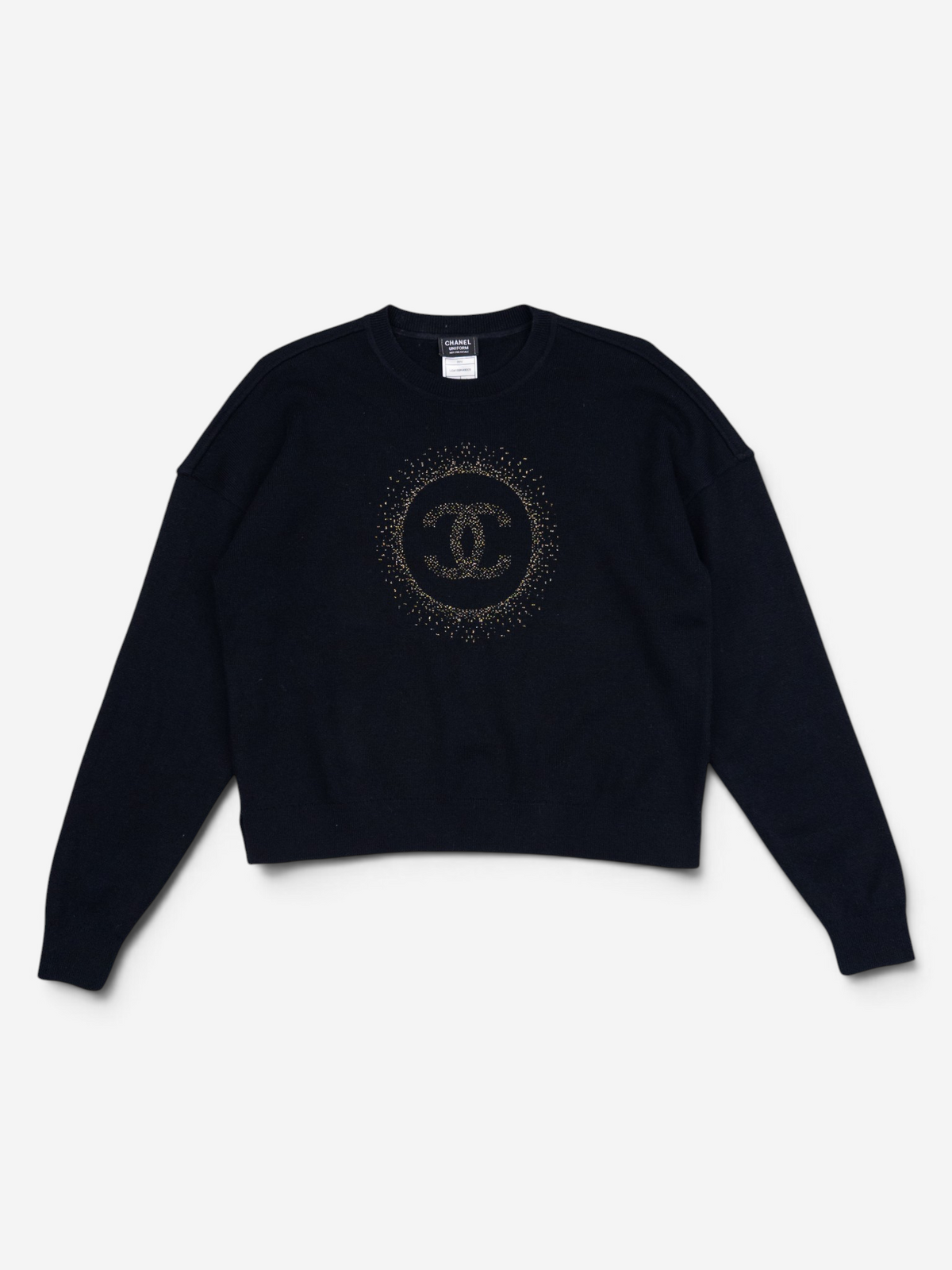 Chanel by Karl Lagerfeld 2010s CC Glitter Logo Knit Sweater – front view