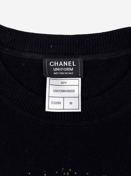 Chanel by Karl Lagerfeld 2010s CC Glitter Logo Knit Sweater – brand label