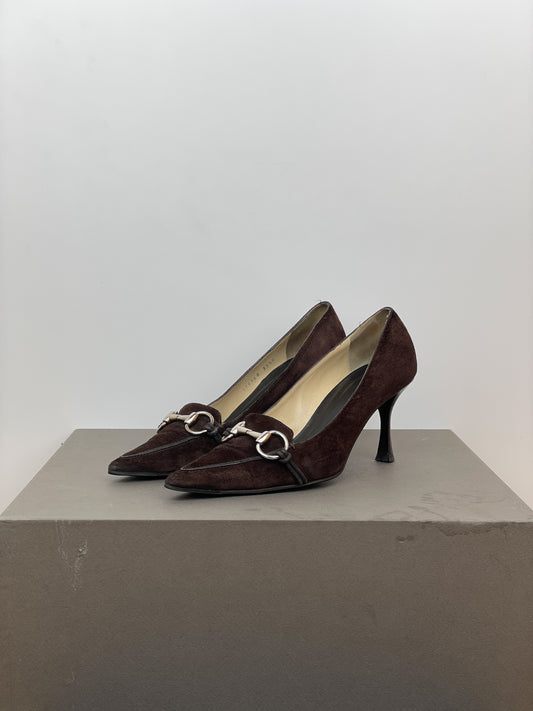 Gucci by Tom Ford 1990s Suede Pointed-Toe Horsebit Heel Pumps