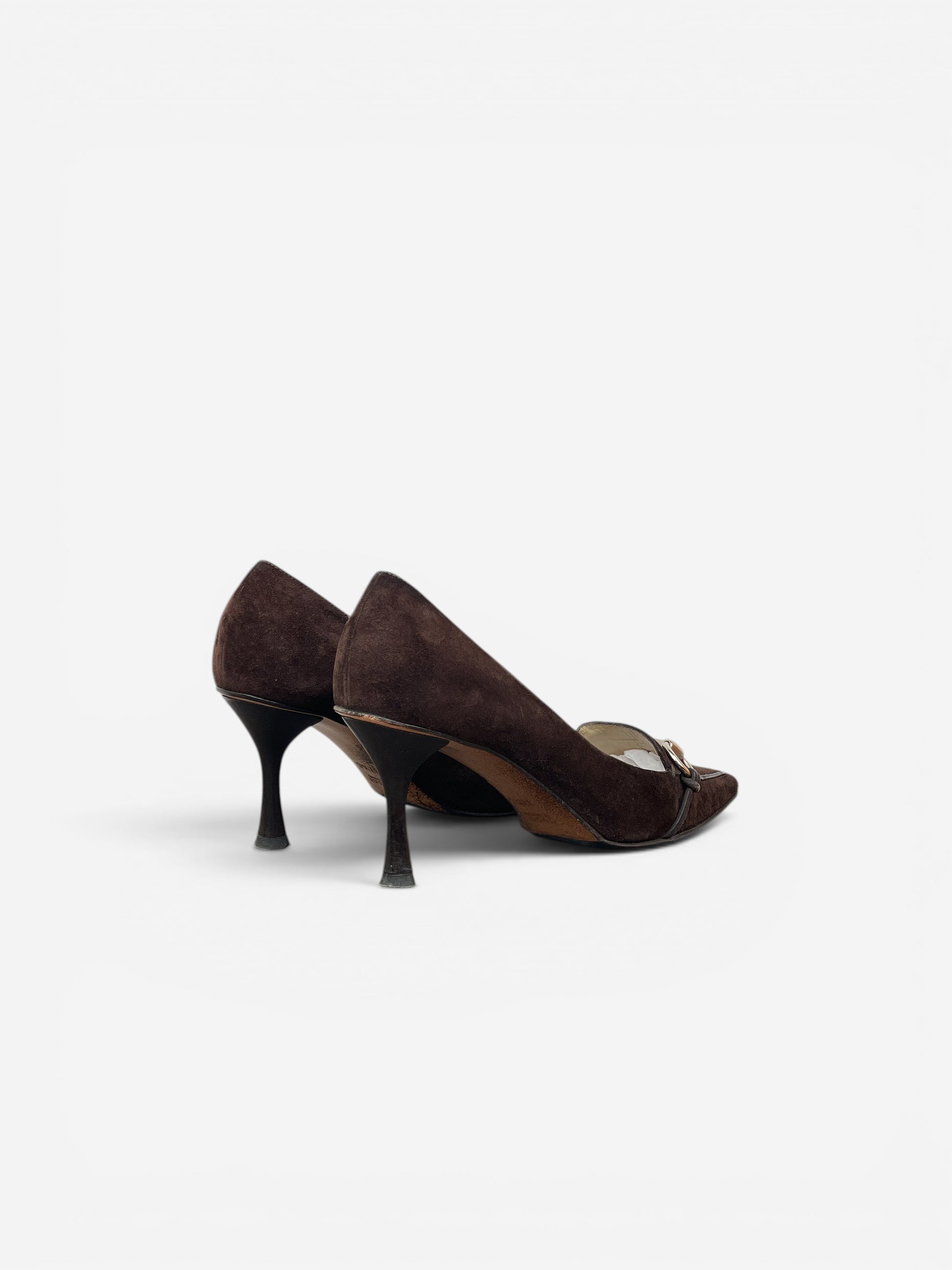 Gucci by Tom Ford 1990s Suede Pointed-Toe Horsebit Heel Pumps – photo 2